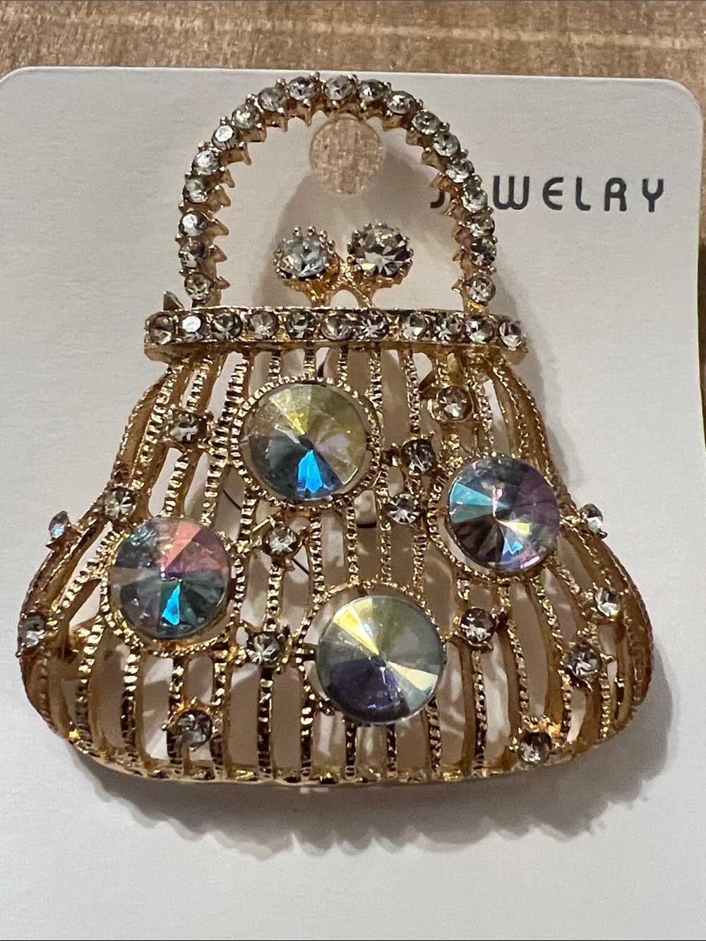 3/$18 Gold-Tone Crystal Purse Brooch - Iridescent Accents Lot 405